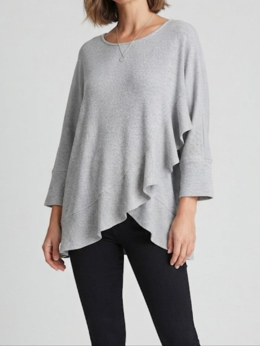 NWT Grace Elements 3/4 sleeves textured ruffle top
